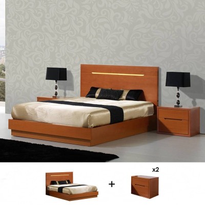 Pack Dormitorio Completo Viena c/ 2 Mesitas de Noche (Faia) + Somier (200x150cm)