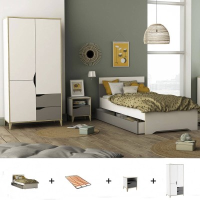 Pack Dormitorio Completo Genius c/ Armario + Somier (200x90cm)