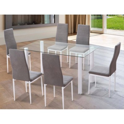 Pack Mesa de Comedor Yuri (Patas blancas) + 6 Sillas Yuri c/ Patas Blancas