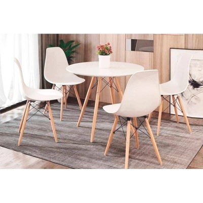 Pack Mesa de Comedor Dinamarca Redonda Blanca + 4 Sillas Dinamarca Blancas